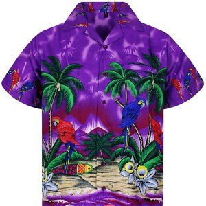 Men Funky Hawaiian Print Polo Shirt Short …